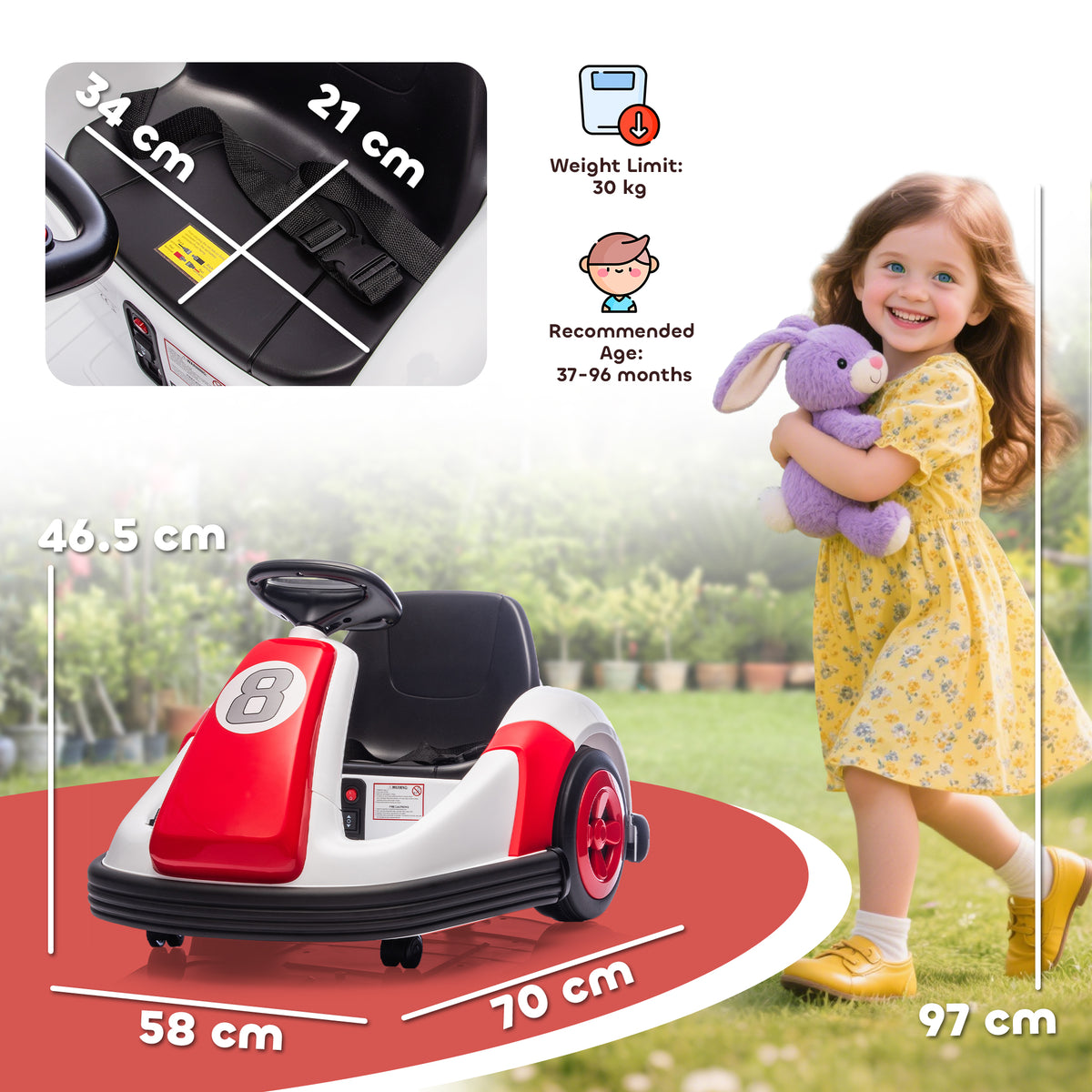 Kids Bumper Car With 360-degree Rotation Spin, Safety Belt | Red