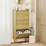 Narrow Shoe Cabinet, Shoe Storage Cabinet With Flip Drawers, Oak | L | Oak