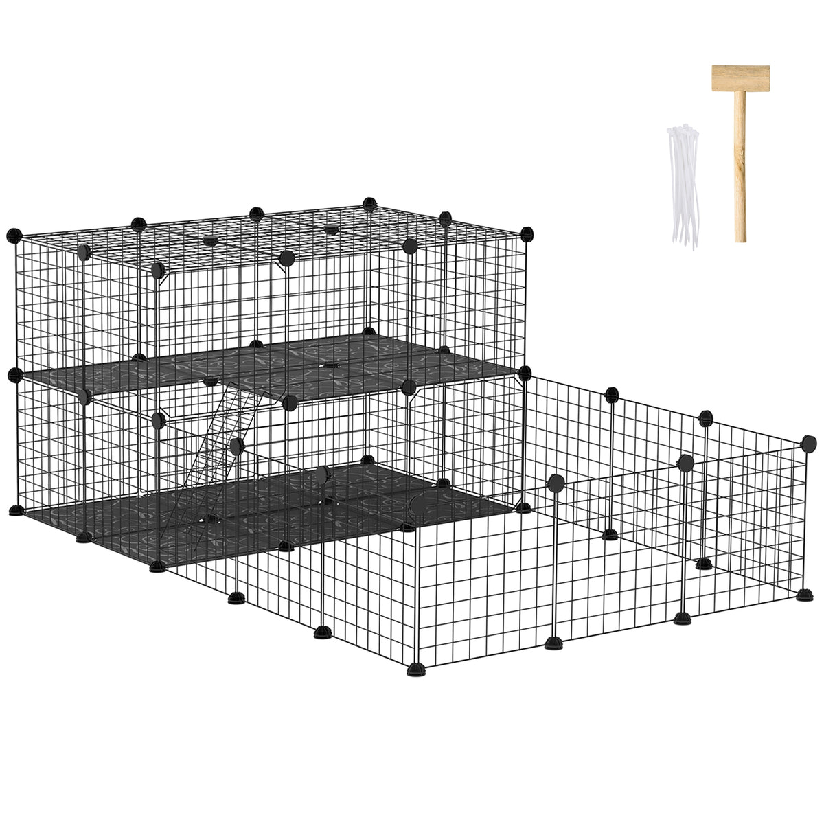 PawHut Pet Playpen With Door, Guinea Pigs Mesh Cage For Small Animal, Black