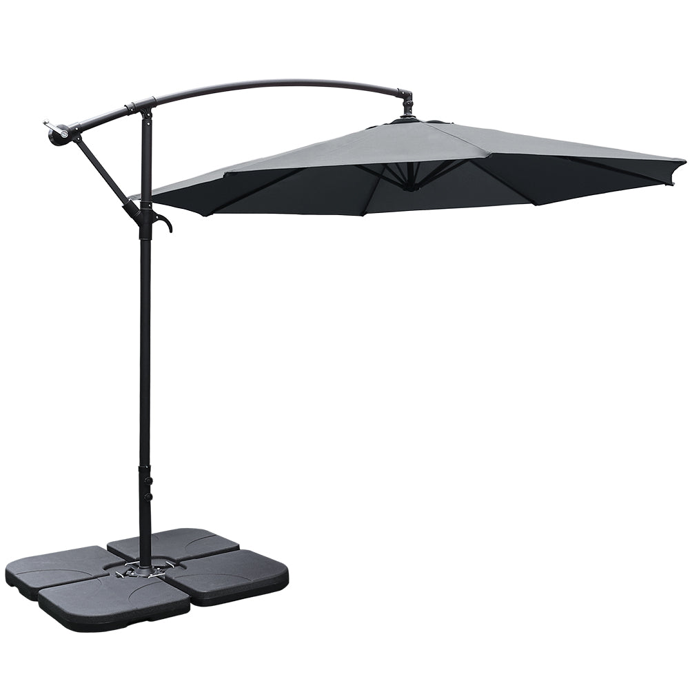 3m Banana Cantilever Patio Parasol For Outdoor Sunshade And Rain With A Cross Base And A Square Base | One Size | Grey