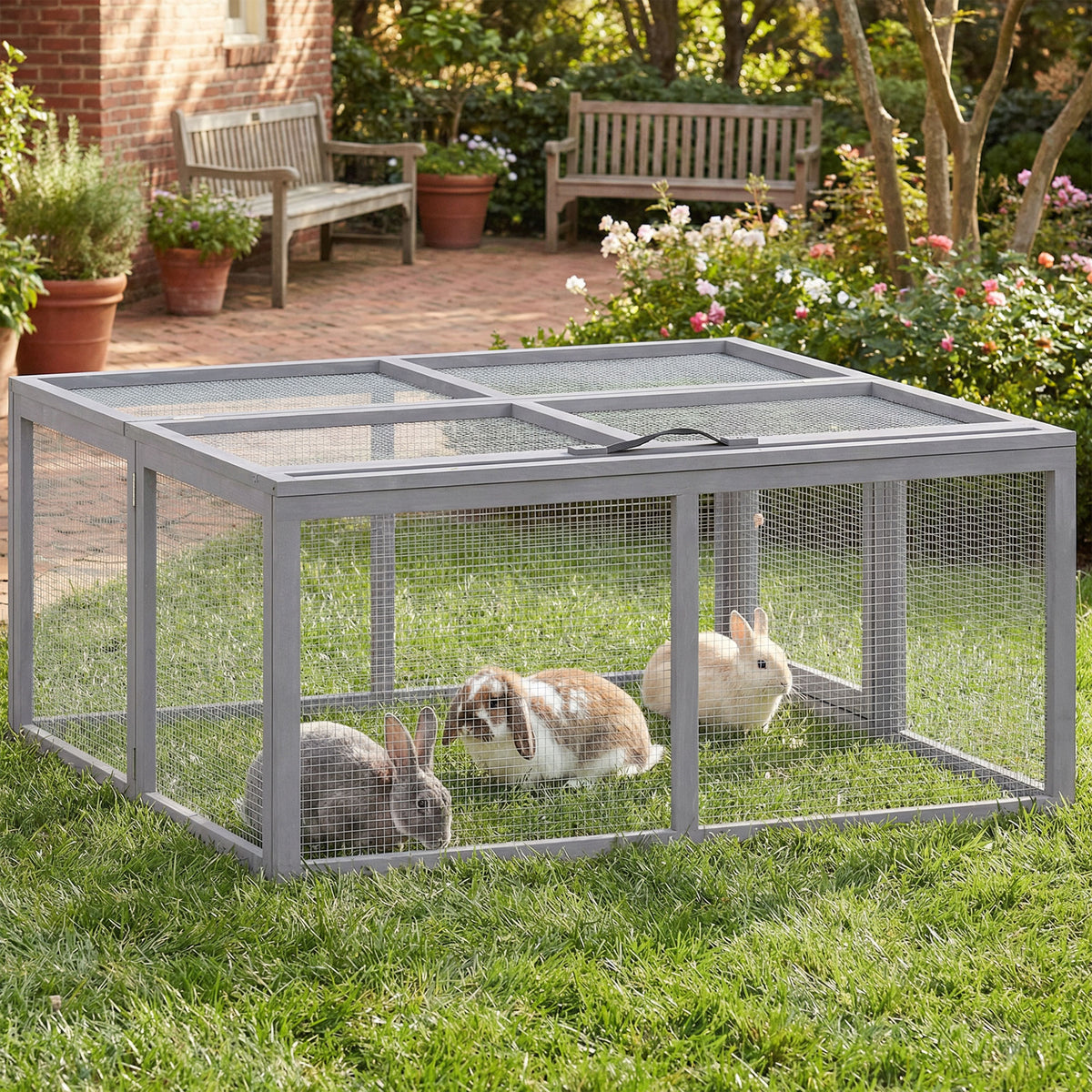 PawHut Rabbit Hutch Outdoor, Foldable & Portable, Rabbit Cage W/ Open Top