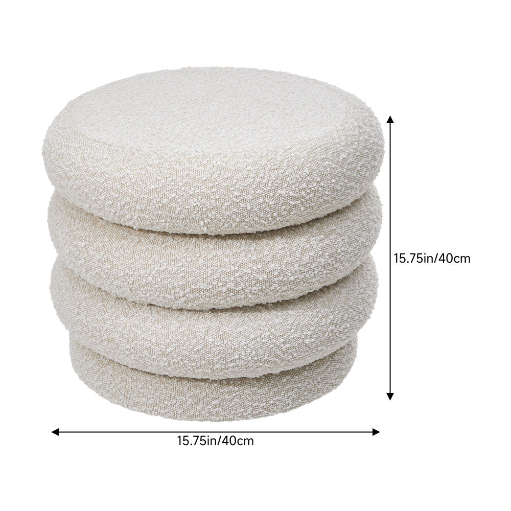 Beige Upholstered Round Storage Ottoman Foot Rest