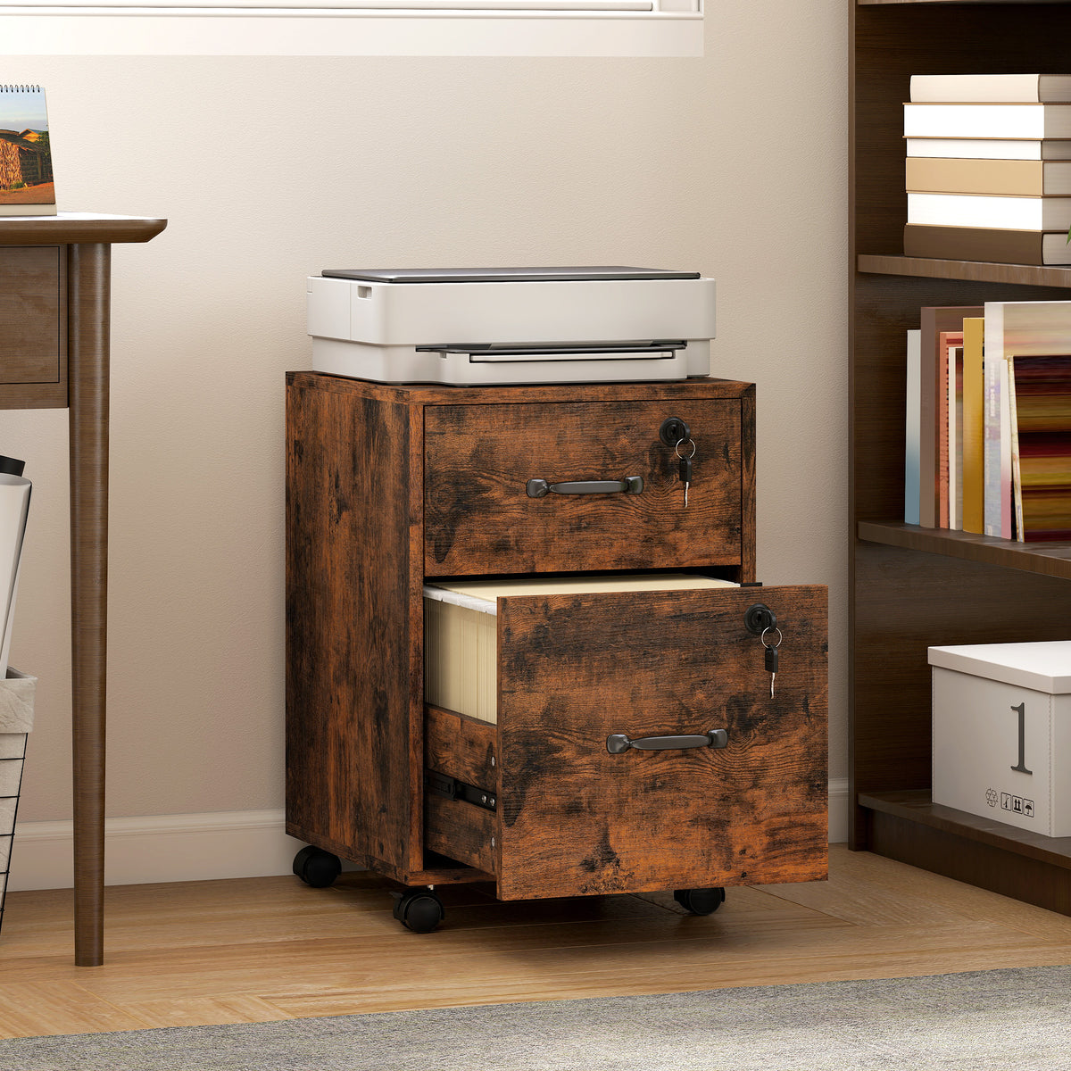 HOMCOM Roll File Cabinet With Drawer, Organiser Letter Size