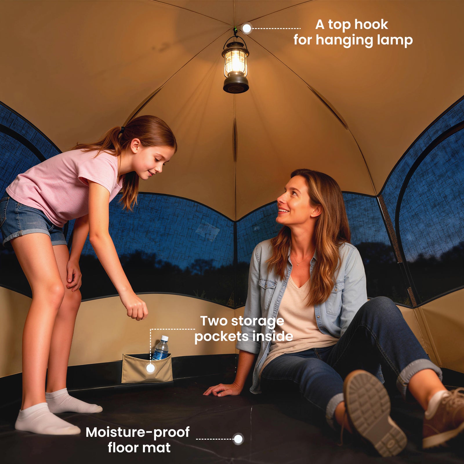 Double Layer Pop Up Tent With Rainfly, Portable Camping Shelter | Brown
