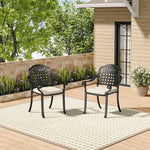 Set Of 2 Outdoor Dining Chairs With Cushions Cast Aluminium