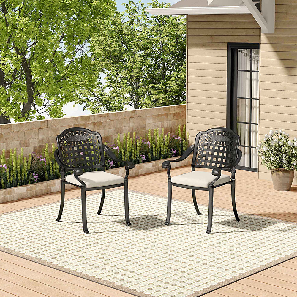 Set Of 2 Outdoor Dining Chairs With Cushions Cast Aluminium