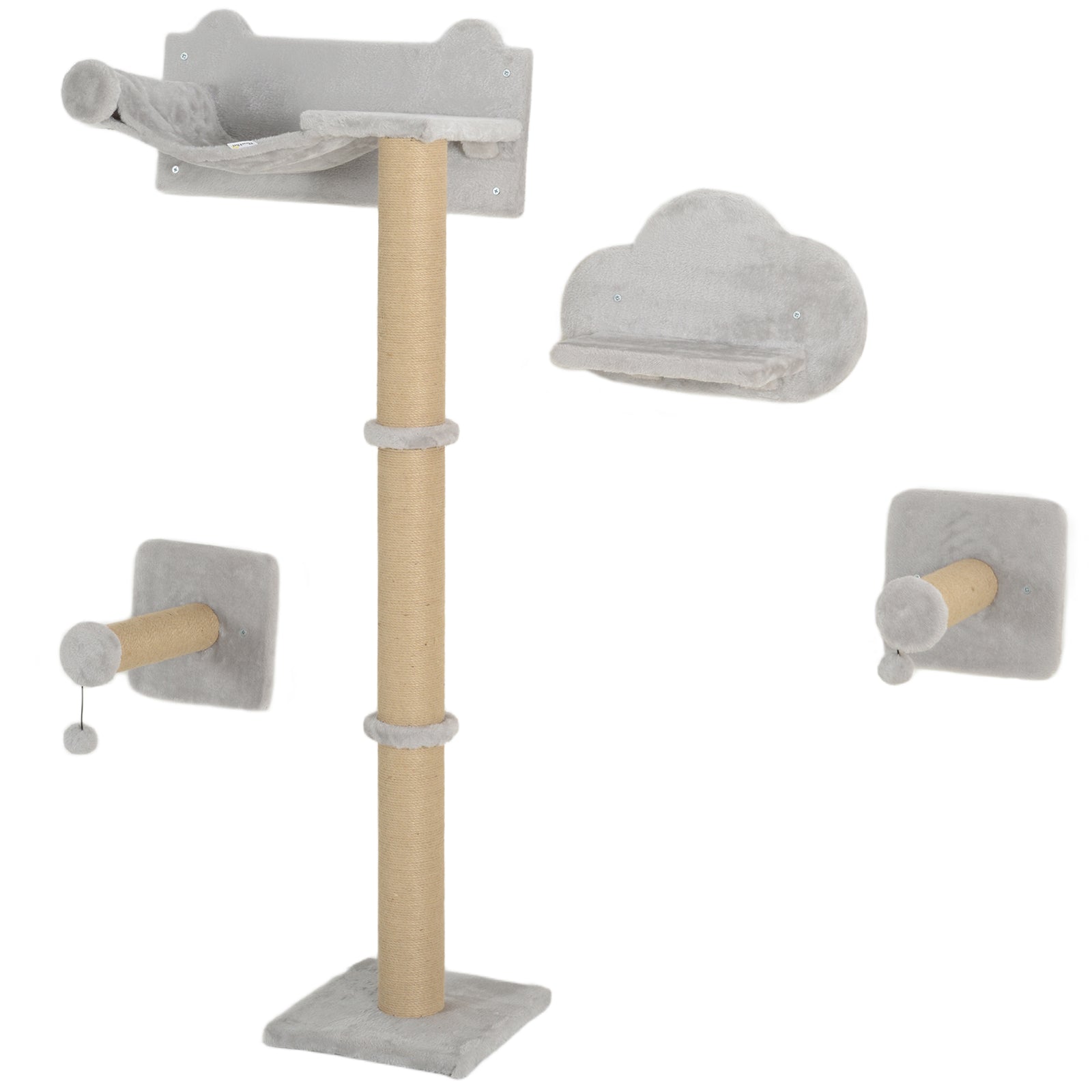4 Piece Cat Shelves W/ Scratching Post, Steps, Jumping Platform