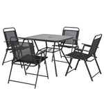 5-piece Garden Dining Set, 4 Foldable Armchairs, Black
