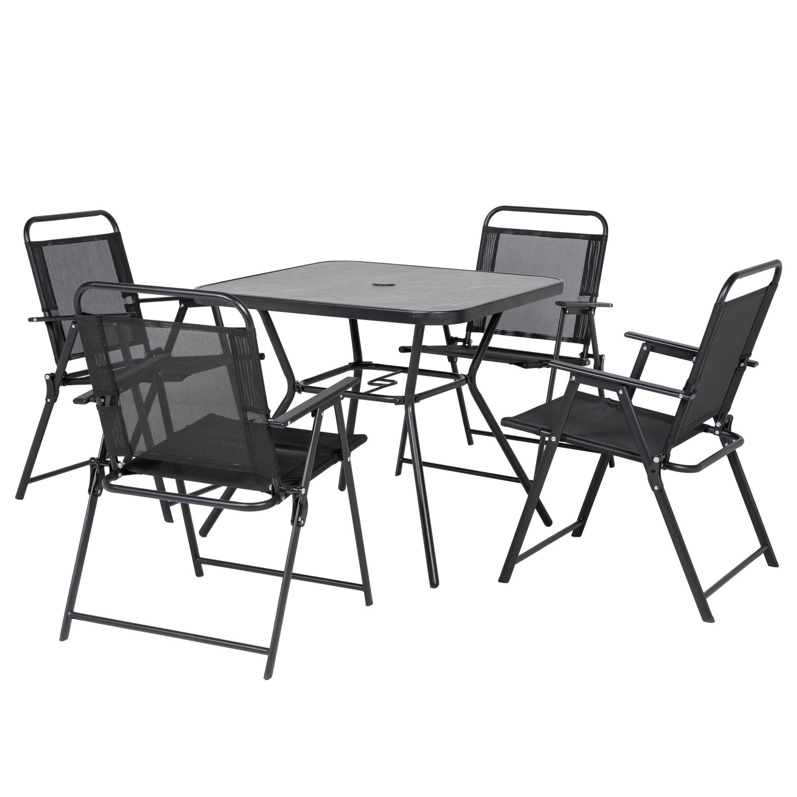 5-piece Garden Dining Set, 4 Foldable Armchairs, Black