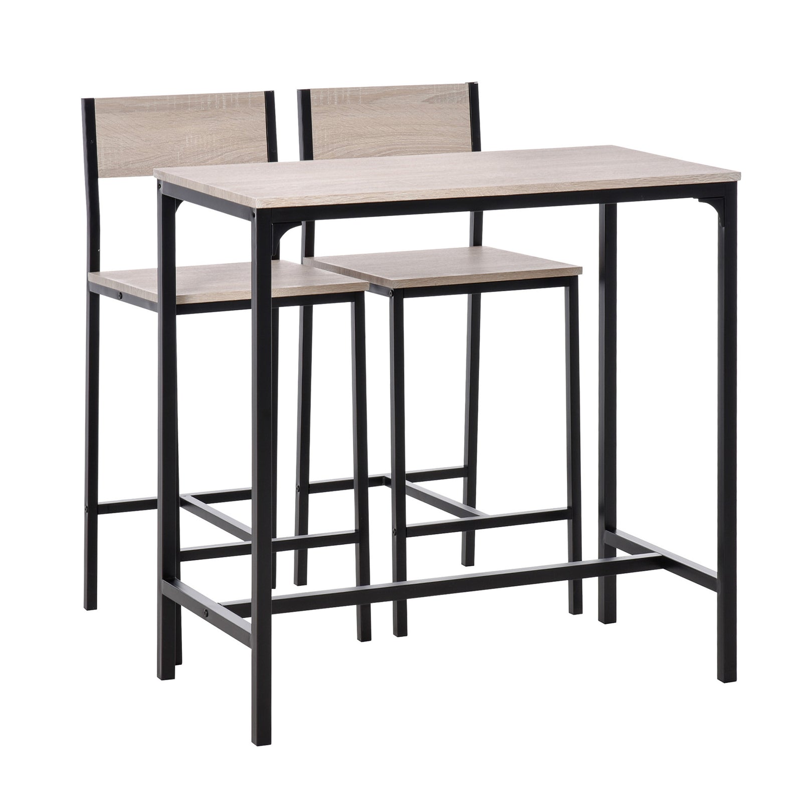 3pc Table Stool Set, Industrial Design, Metal Frame