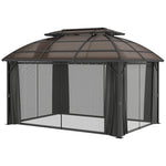 4 X 3(m) Polycarbonate Gazebo W/ Curtains, Nettings, 2 Roofs | Brown