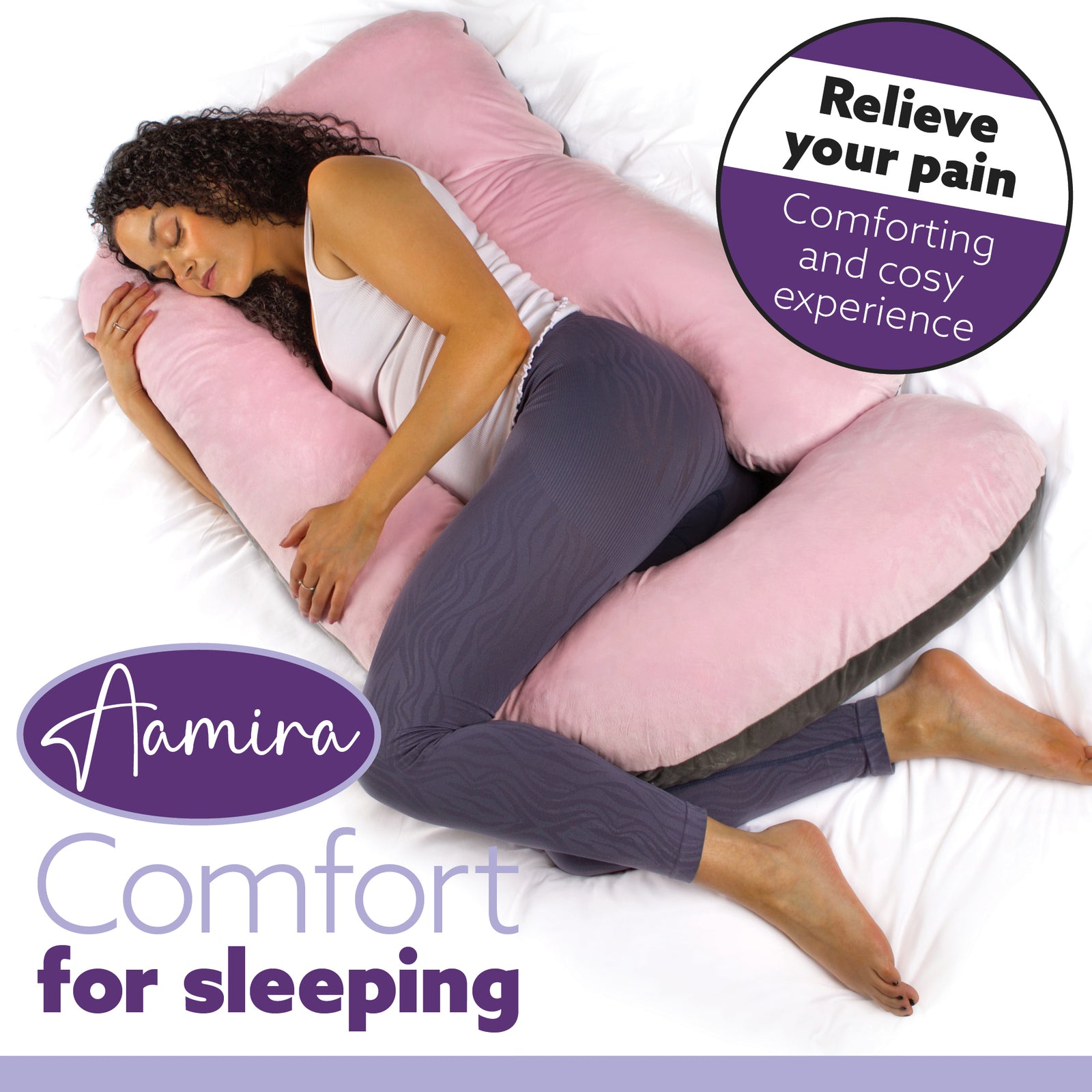 J Shaped Pregnancy Pillow, 140x70x20cm Shredded Memory Foam Full Body Maternity Cushion For Sleeping | J Shape | Pink