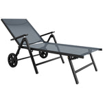 Folding Sun Lounger W/ Wheels, 5-position Adjustable Sunbed