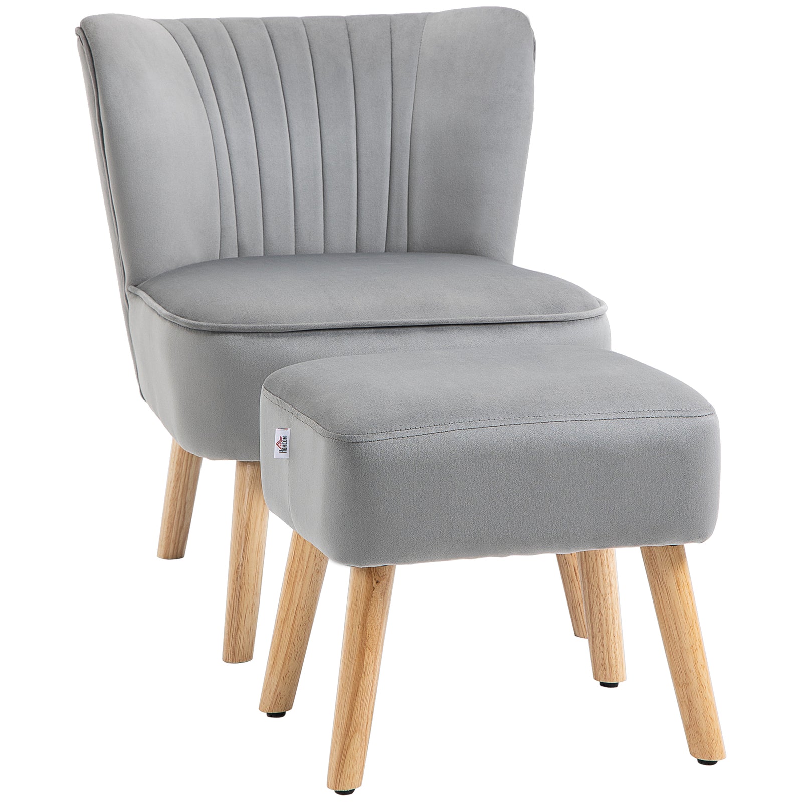 Velvet-feel Accent Chair W/ Ottoman Tub Seat Padding | One Size | Light Slate Gray