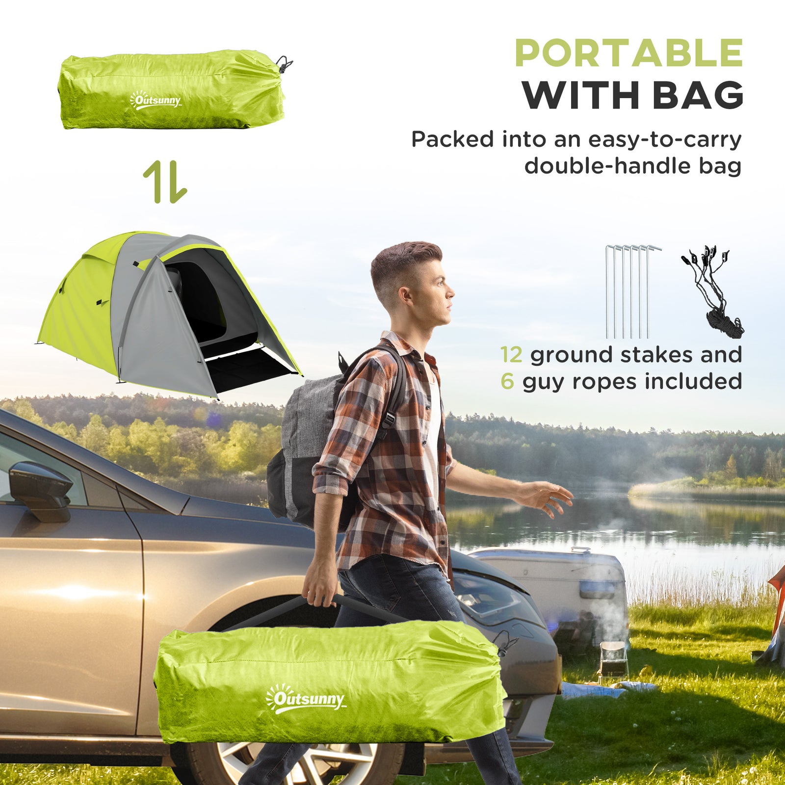 2-3 Man Camping Tent With Living Area, 2000mm Waterproof | Yellow