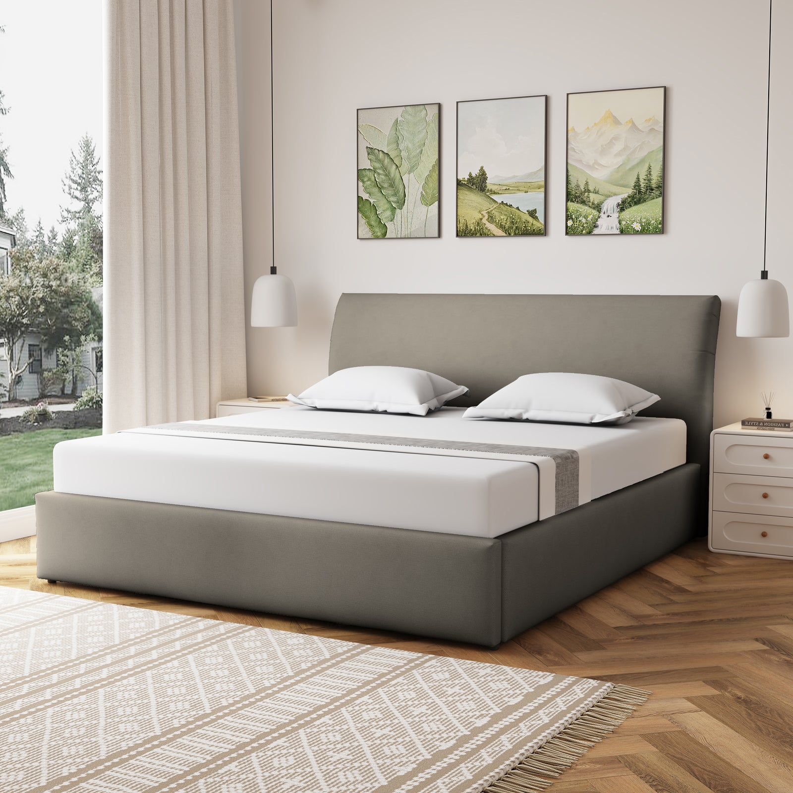 Bethany Fabric Ottoman Bed Frame | Super King | Light Brown
