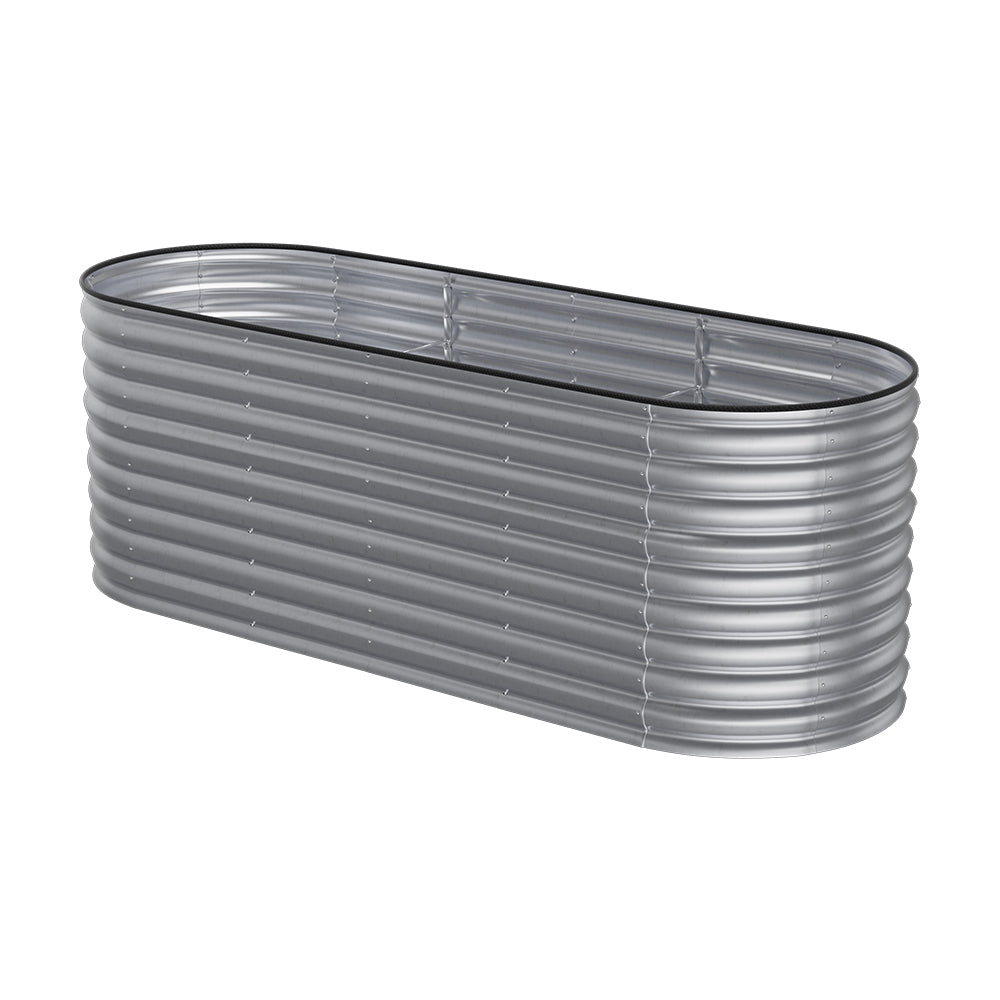 160/240/320cm W X 80cm D X 80cm Height Gardens Plan Oval-shaped Galvanized Steel Raised Garden Bed With Safety Edging & Ground Stakes | Medium | Galvanized Silver