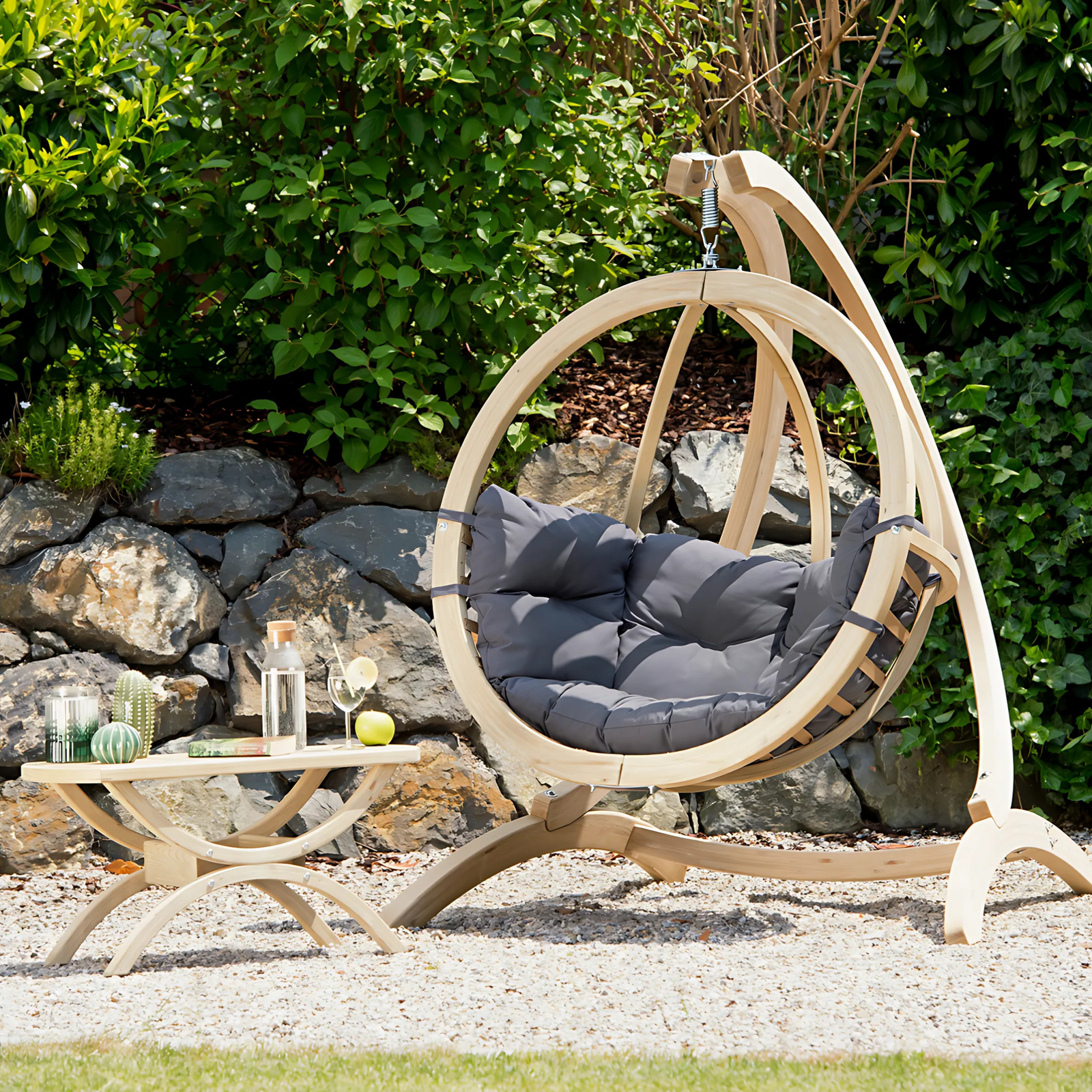 Globo Single Seat Weatherproof Hanging Egg Hammock Chair in Anthracite