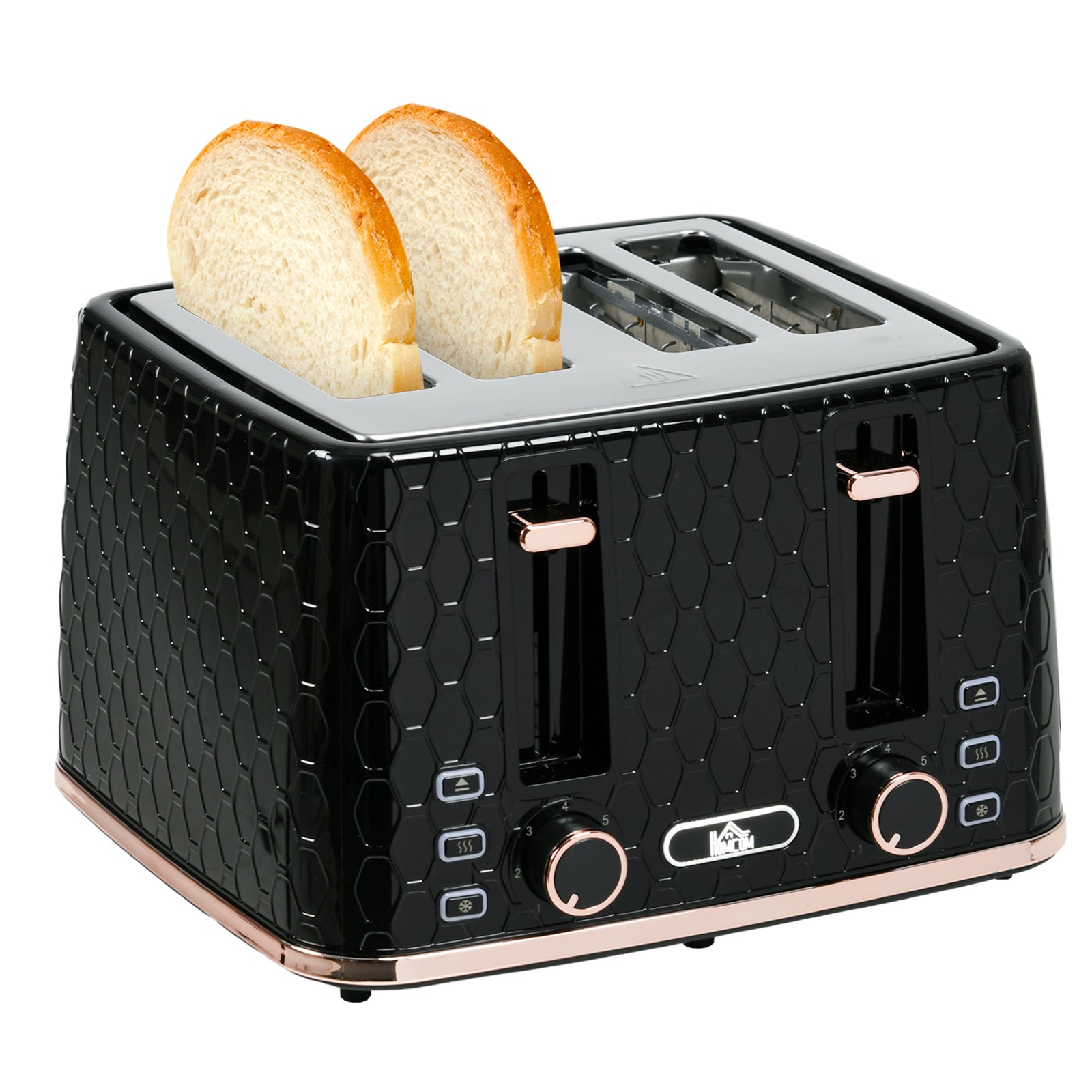 Toaster With 4 Slot, 7 Browning Levels, 1600w  Honeycomb | One Size | Black