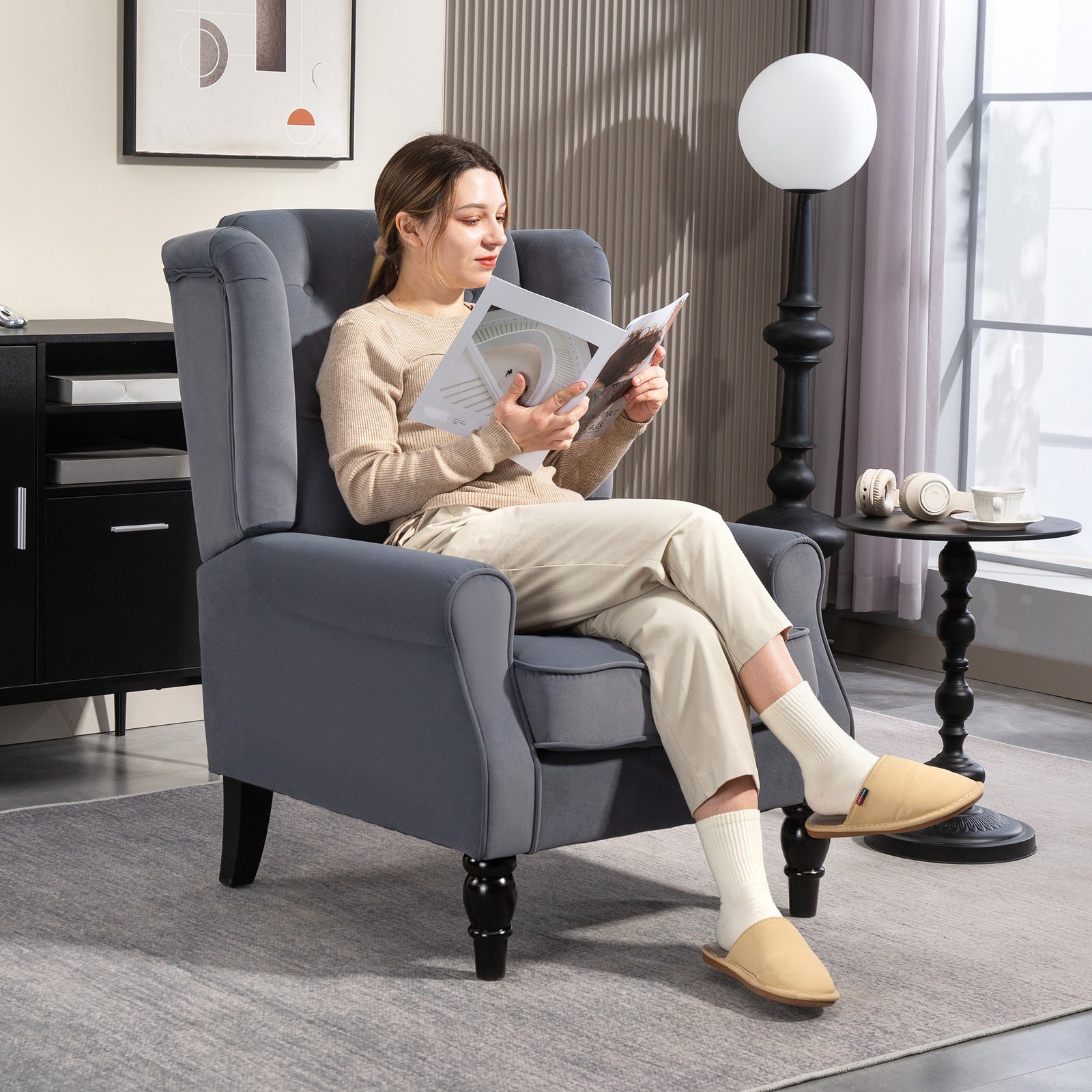 Accent Armchair Home Furniture Retro Tufted Club Fabric | Grey