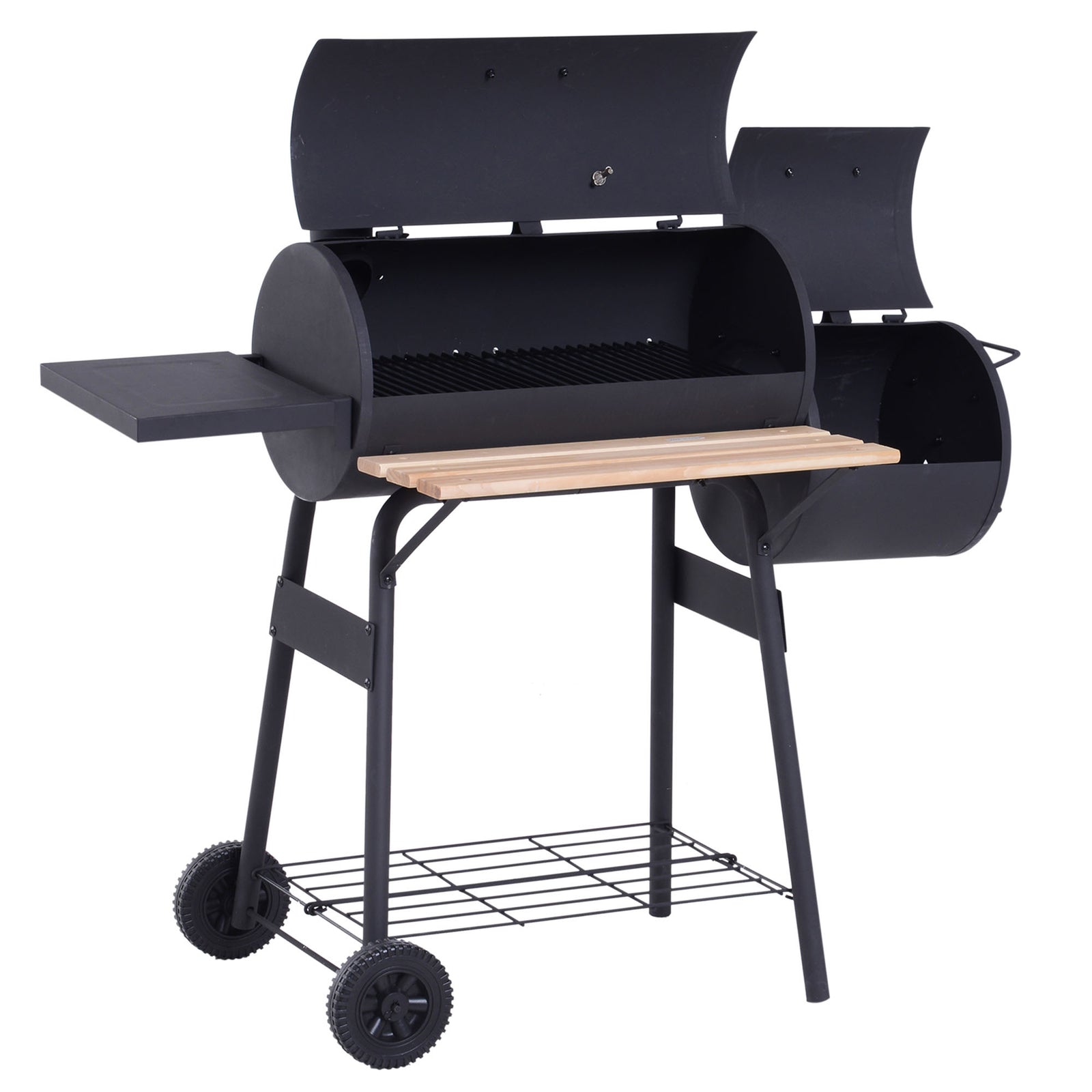 Charcoal Grill With Offset Smoker, Trolley | Black