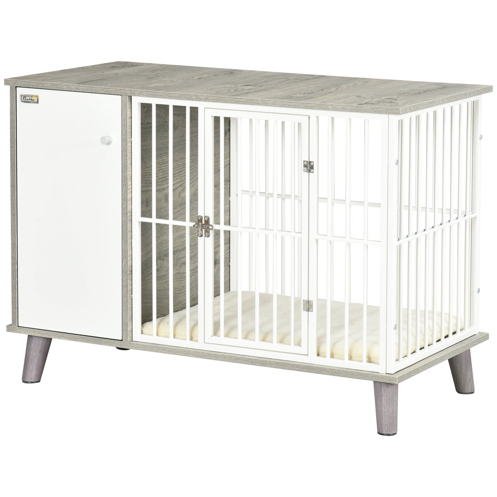 Dog Crate End Table W/ Cushion, 98x48x70.5cm - Grey