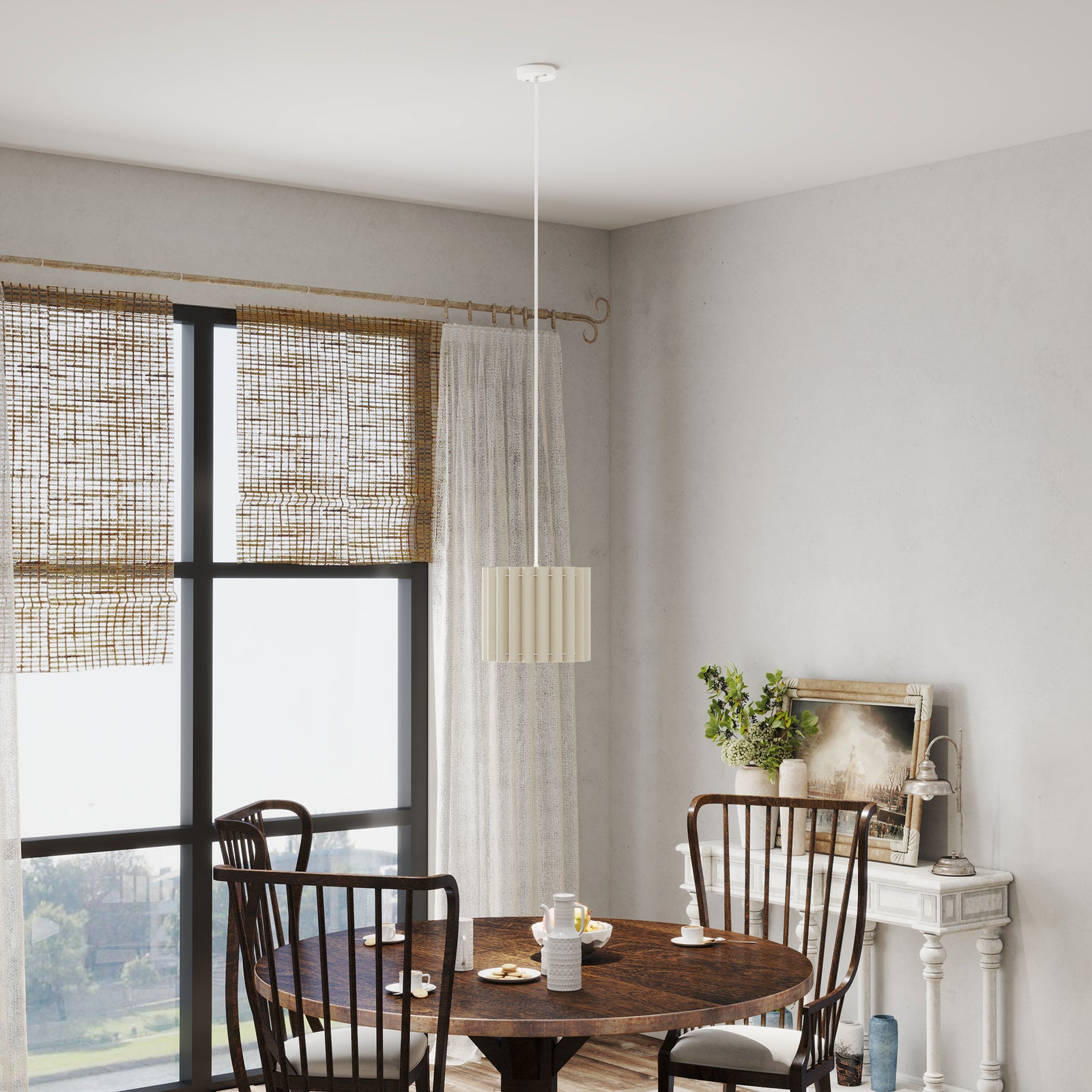 Linen Pendant Light, E27 Lampshade For Living Room, Bedroom | One Size | White