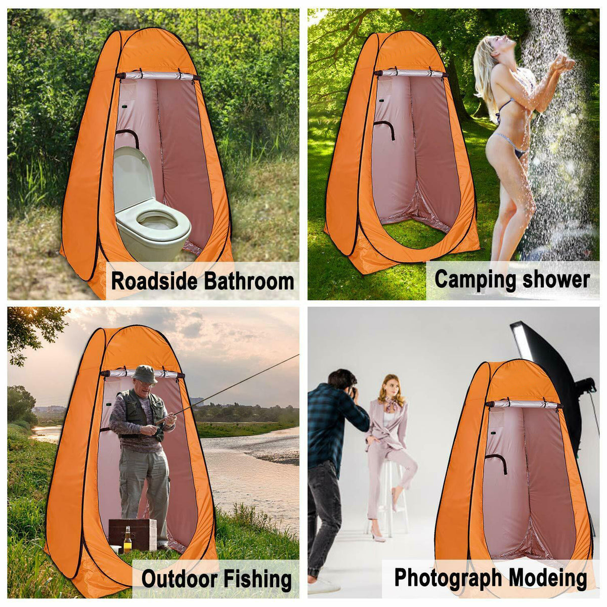 Portable Pop Up Toilet Tent Instant Foldable Camping Privacy Shower Changing Tent | Orange