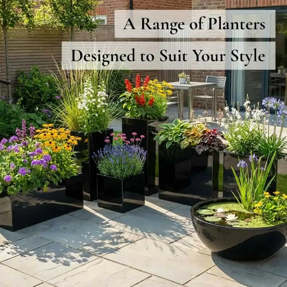 Long Zinc Galvanised Tall Trough Planter | 80cm x 25cm x 60cm | Black Gloss