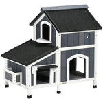 Wooden Outdoor Cat House W/ Flower Pot, Windows, Multiple Entrances