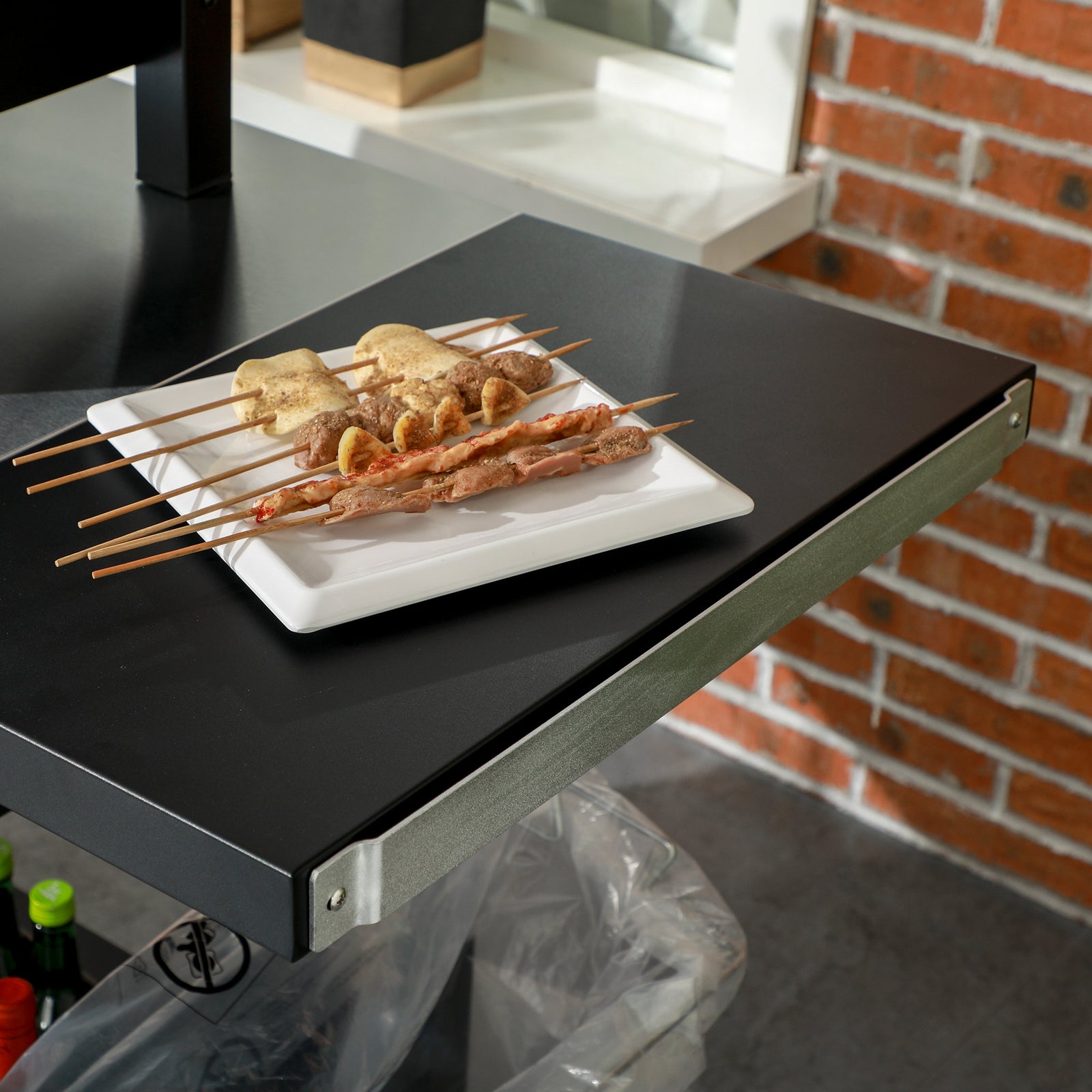 Outdoor Grill Cart, Foldable Table, 2 Wheels | Black