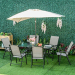 Outdoor Dining Set Steel Frames W/ 4 Chairs Coffee Table | 7 | Gray