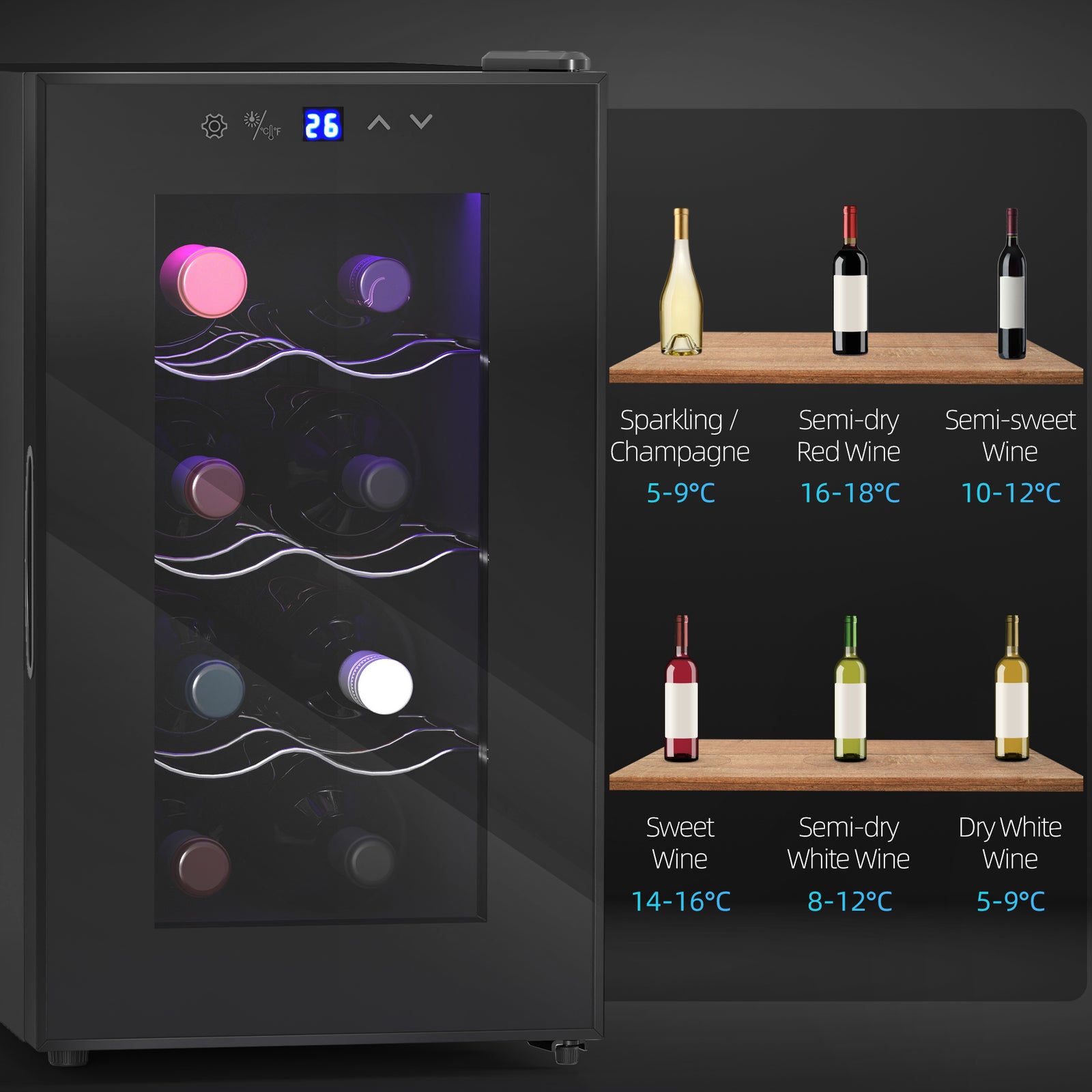 Freestanding Wine Cooler Fridge With 8 Bottle, 21 Litre