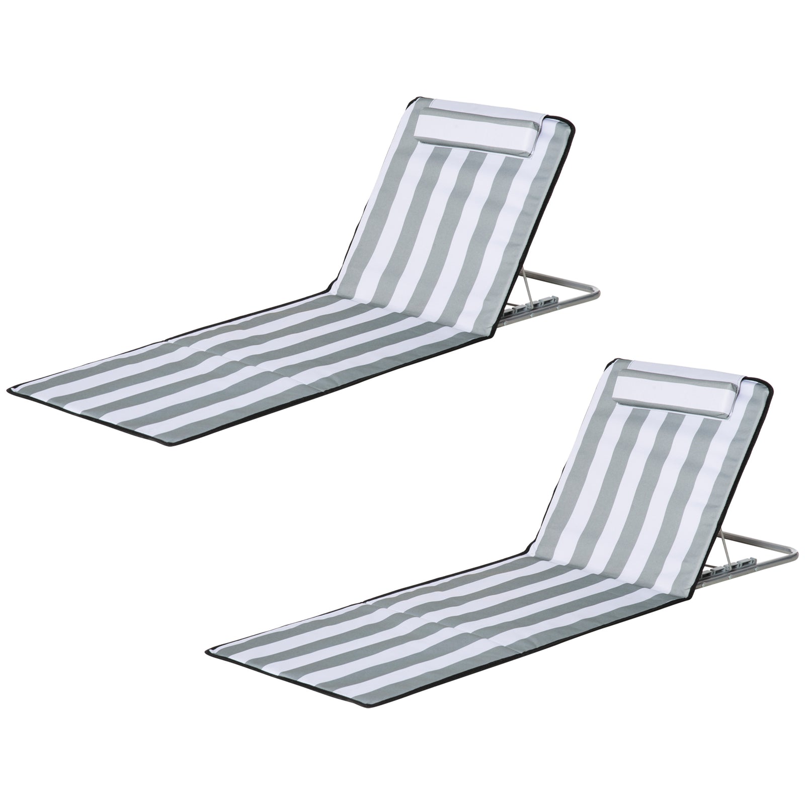 2pc Outdoor Beach Mat Steel Reclining Chair Set W/ Pillow | Light Slate Gray