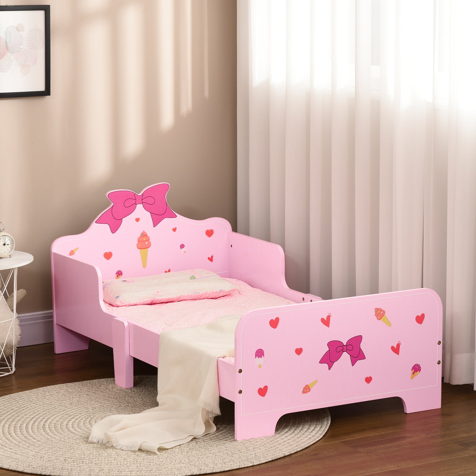 Princess-themed Kids Toddler Bed With Cute Patterns, Safety Rails - Pink | Pink