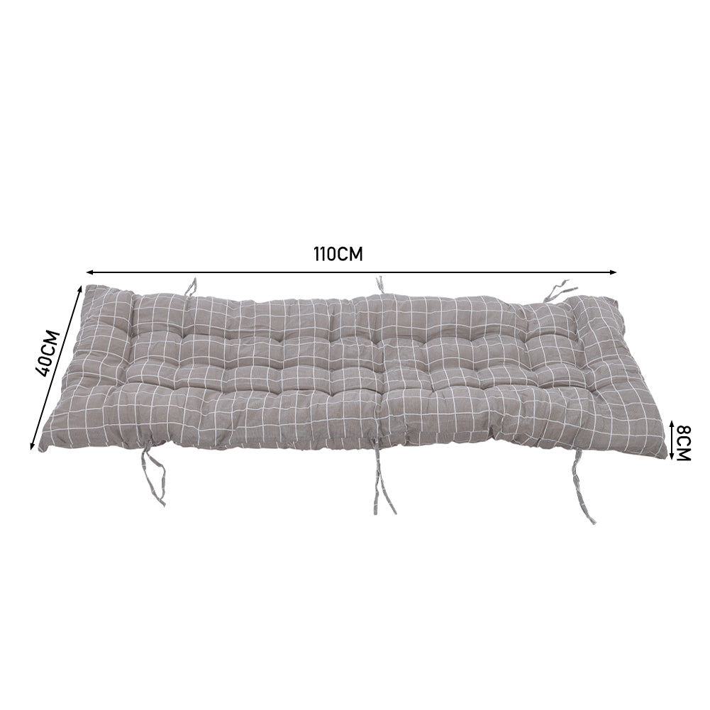 Outdoor Bench Cushion Grey Checkered Thick Padded Seat Pad With Ties For Garden Or Patio Furniture | Small