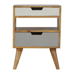 Solid Wood Grey And White Cut-out Bedside
