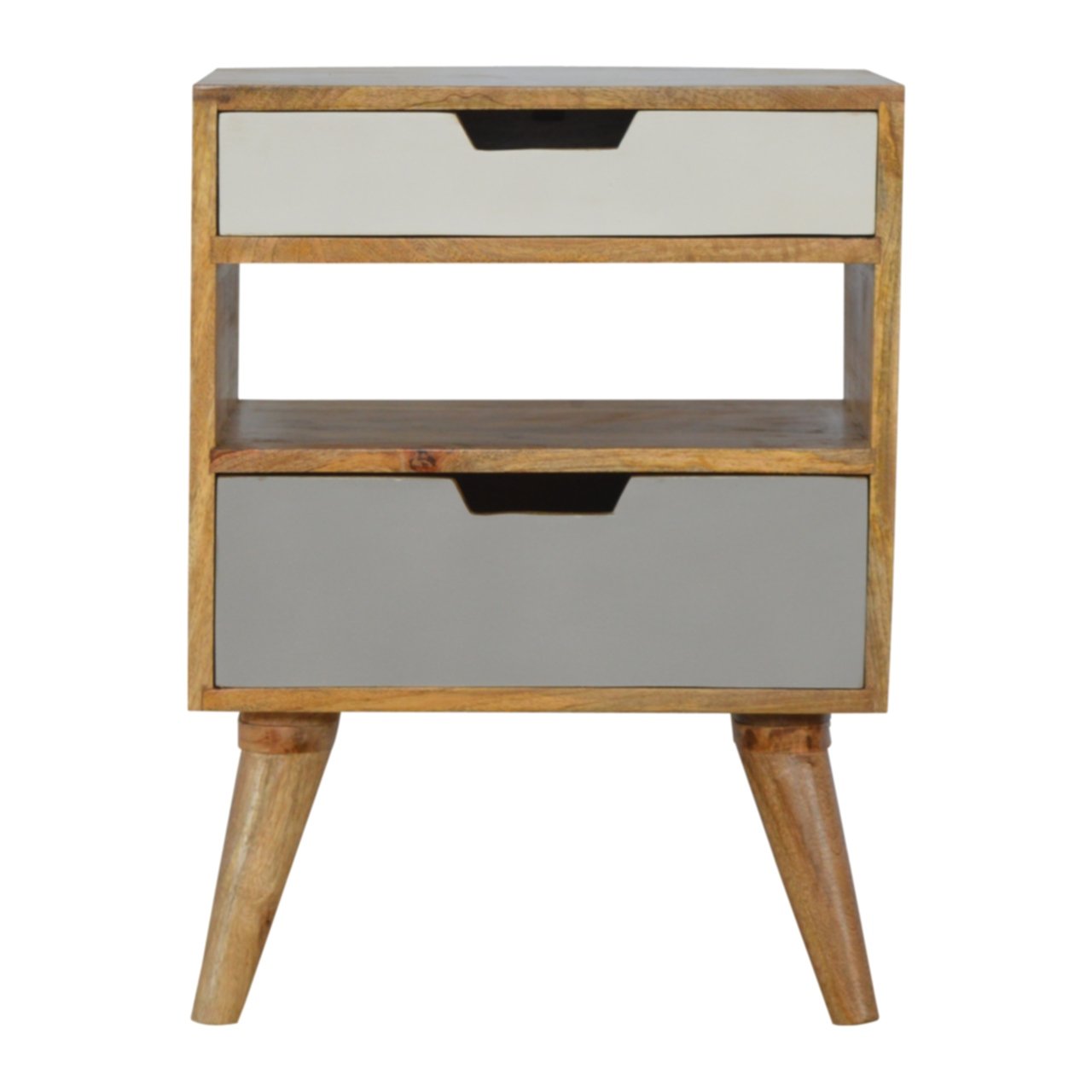 Solid Wood Grey And White Cut-out Bedside