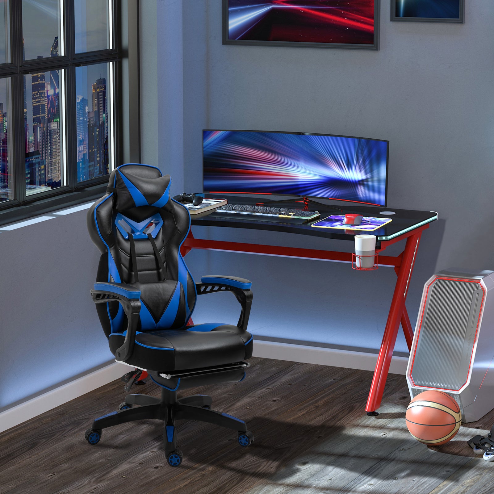 Gaming Chair Reclining W/ Footrest | Blue