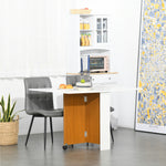 Folding Dining Table, Mobile Desk, Casters, Teak