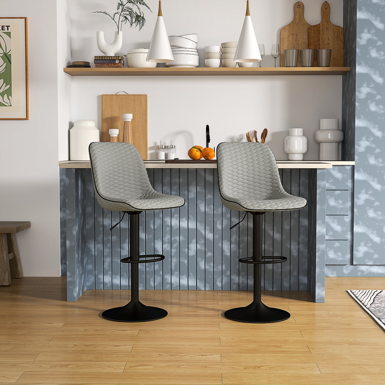 Set Of 2 Bar Stools, Adjustable Swivel Breakfast Barstools | Set of 2