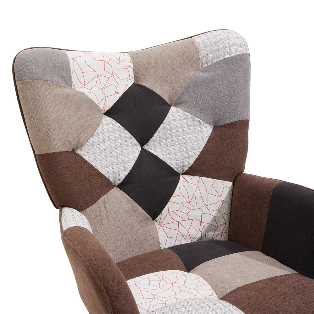 Colour Block Upholstered Wingback Armchair With Footstool