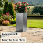 Zinc Galvanised Tall Square Planter | 32cm x 32cm x 75cm | Silver Black