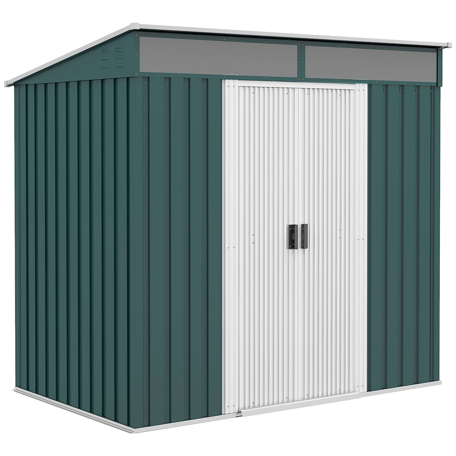 6.5x4ft Garden Shed W/ Foundation Lockable Metal Tool Shed | Green
