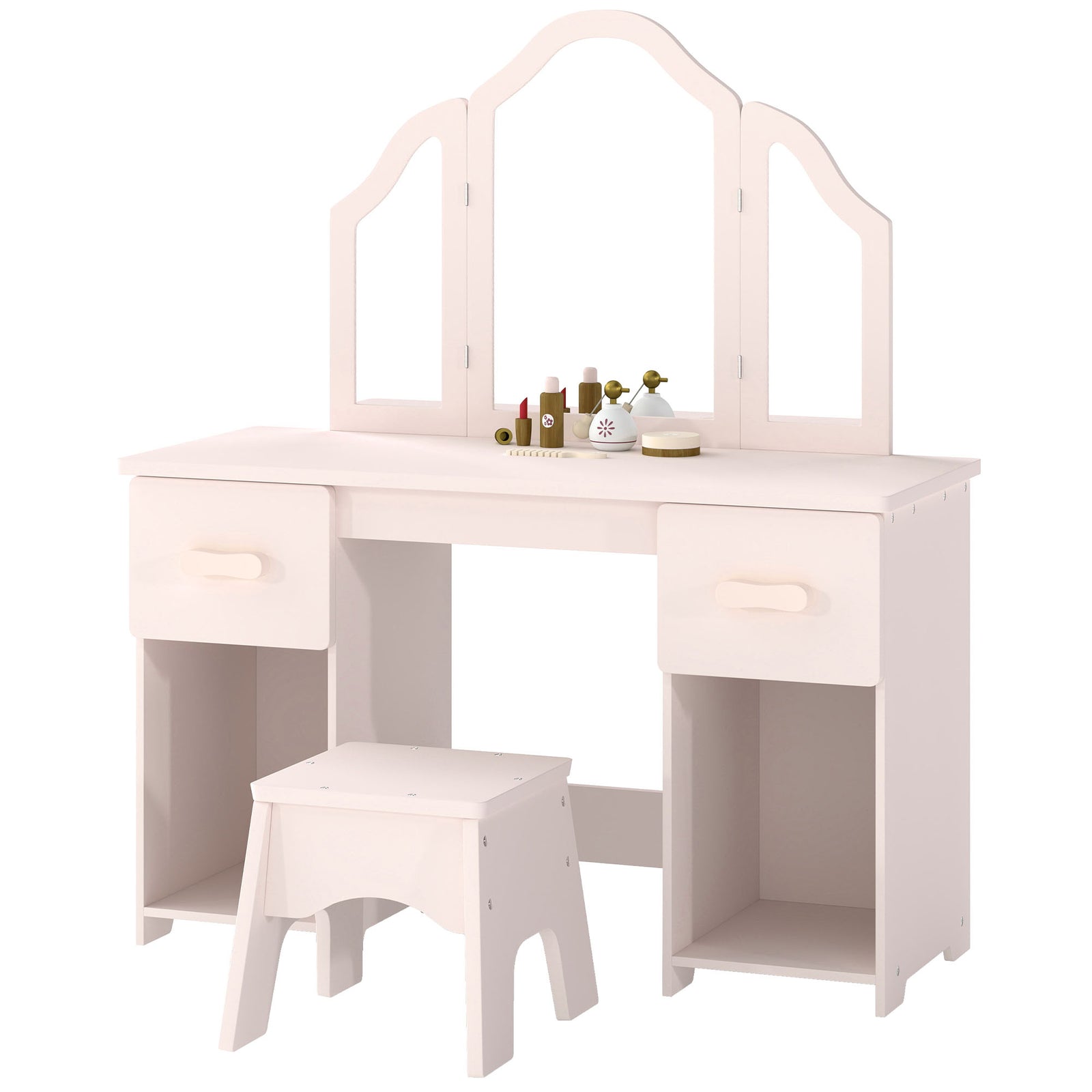 AIYAPLAY Kids Vanity Table And Chair Set With Tri-folding Mirror For 3+