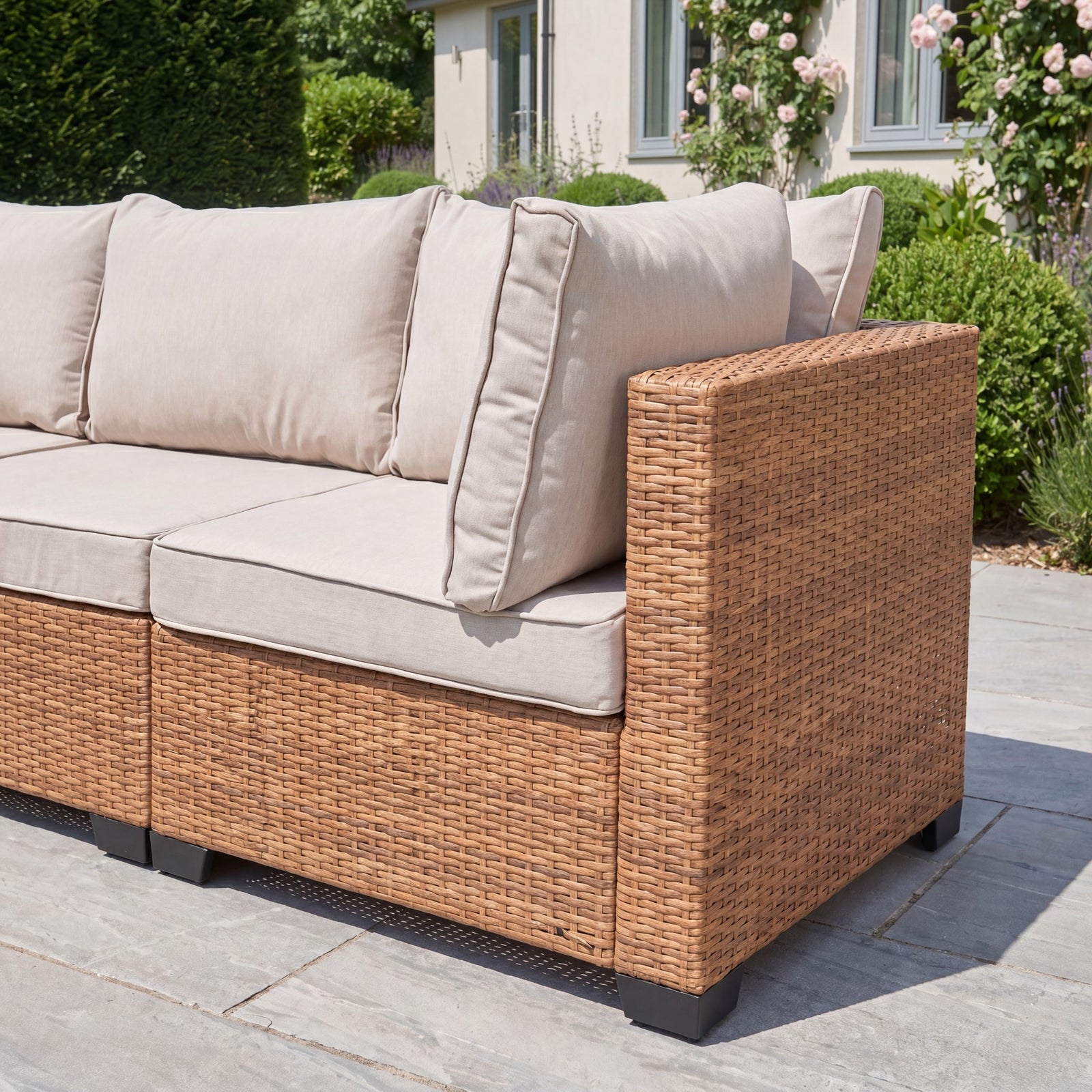 Saviano 8 Seat Modular U-shaped Rattan Corner Set | Cream & Brown