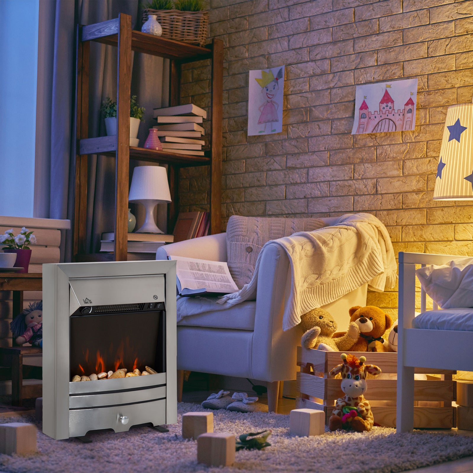 Electric Fireplace Stainless Steel 2kw Heater Led Fire Flame