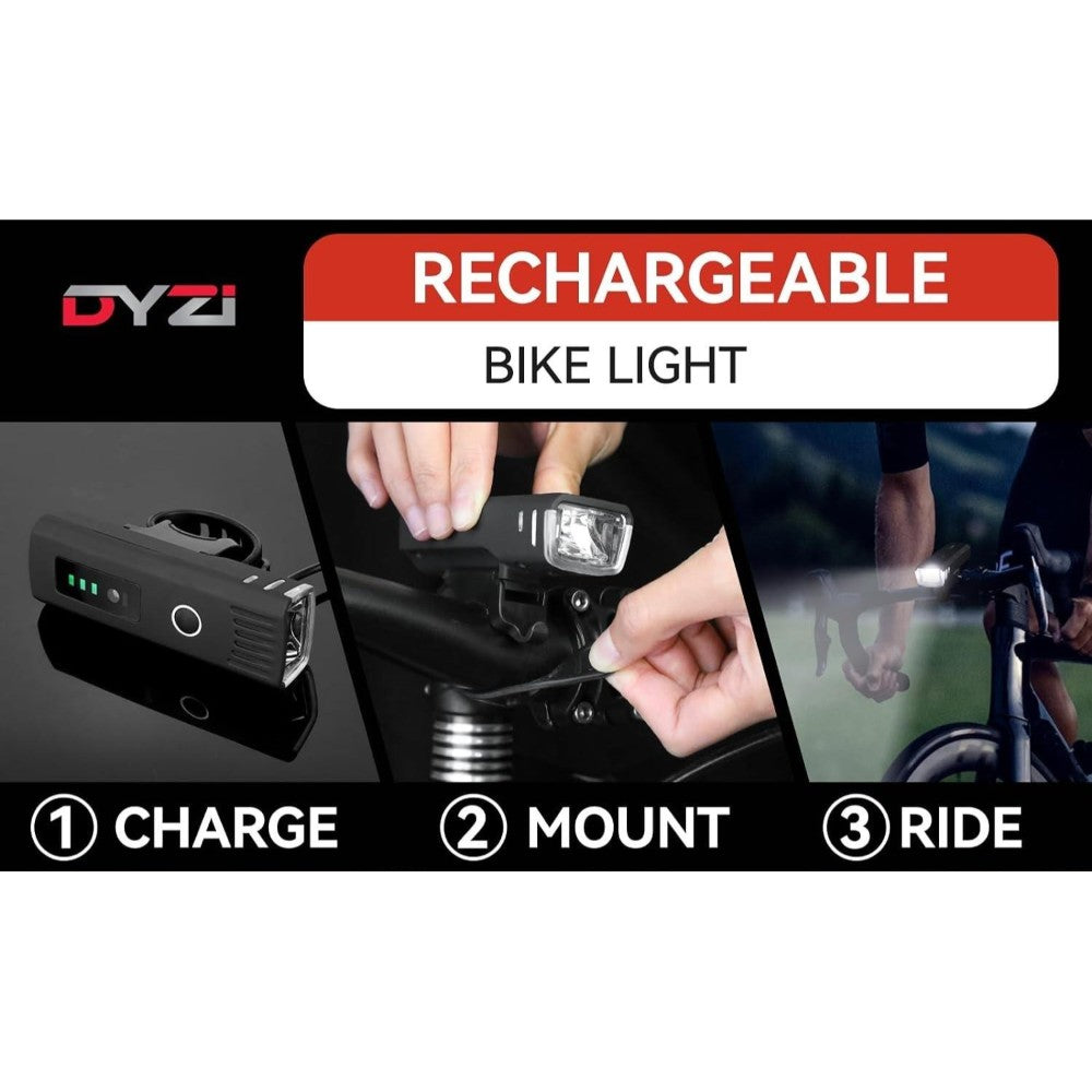 Dyzi Usb Rechargeable Bike Front Light: 4 Modes Daylight Sensor