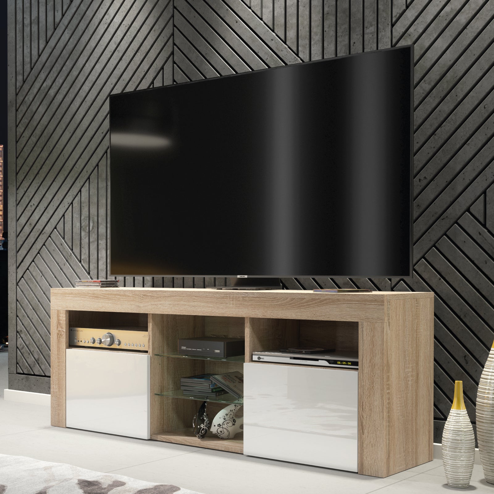 Pulse Tv Unit 145cm With Led Lights | Natural Oak