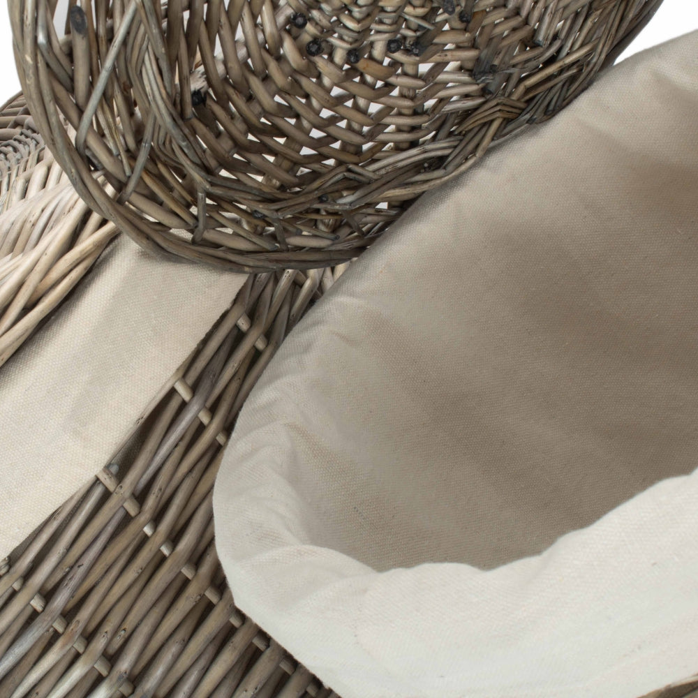 White Cotton Lined Wicker Antique Wash Round Laundry Baskets | Set of 2 | White